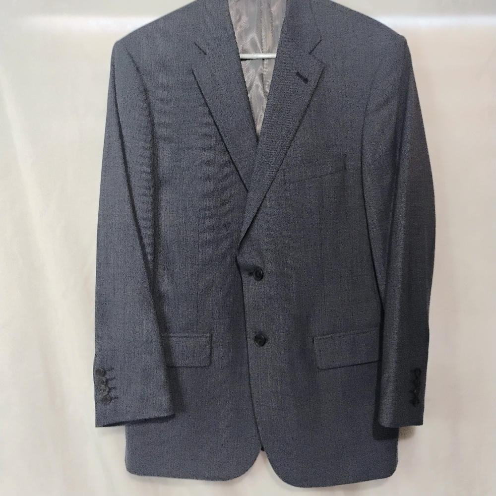 Turnbury Mens 42R Blue Grey Micro Houndstooth Wool Two Button Blazer Jacket